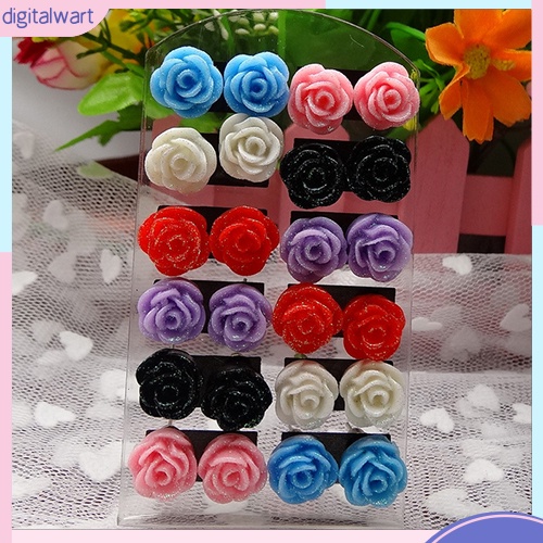 Set 12 Đôi Khuyên Tai Hình Hoa Hồng Xinh Xắn Dành Cho Nữ