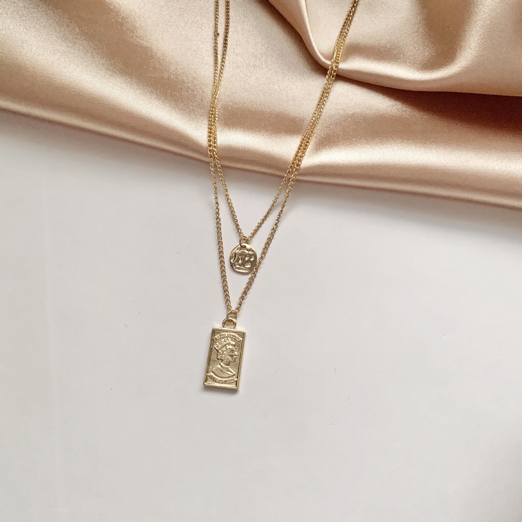 Vòng cổ kép kết hợp mặt vuông tròn vintage siêu xinh NL056