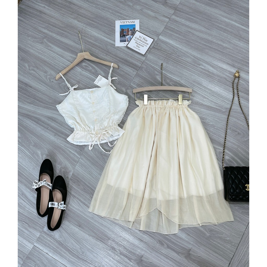 Set 2 Dây Ren Buộc Vai Mix Chân Váy Tơ Xòe 2 Lớp