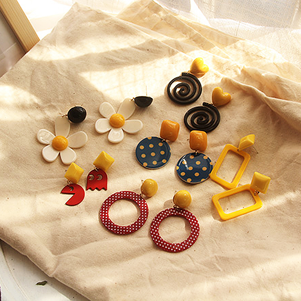 Khuyên Tai Dài Hình Tròn Bằng Nhựa Acrylic Thời Trang Phong Cách Vintage Cho Nữ