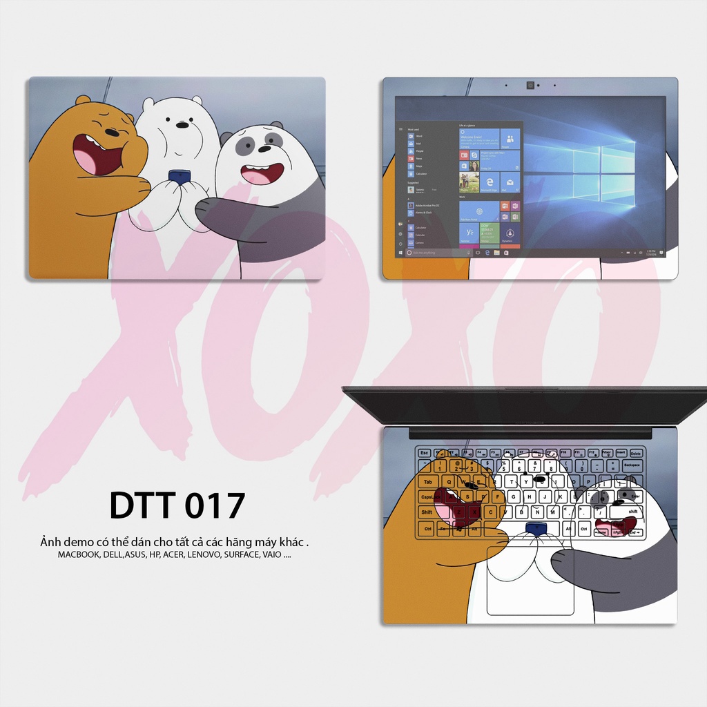 decal dán laptop chống xước mẫu WE BARE BEARS - Decal Dán có cho Dell, Hp, Asus, Lenovo, Acer, MSI, Surface,Vaio, Macboo