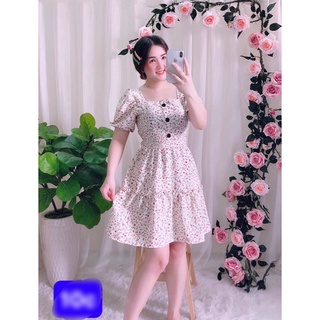 Đầm nút hoa nhí tay phồng (hình thật+video)