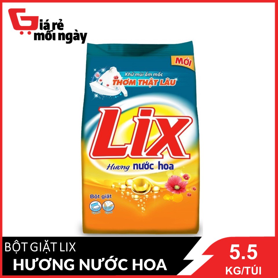 Bột giặt LIX Hương nước hoa (Cam) khử ẩm mốc, thơm thật lâu 5.5KG