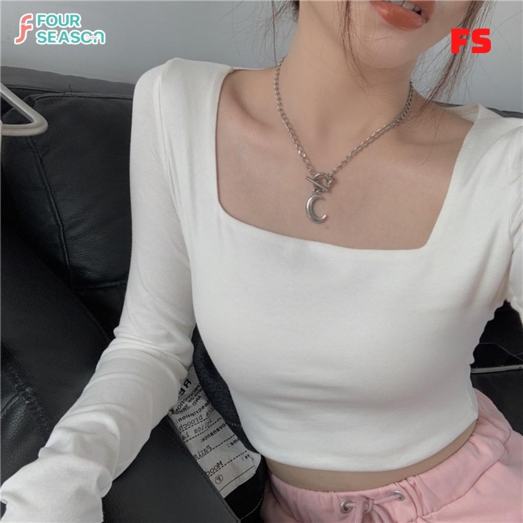 Áo croptop tay dài cổ vuông dáng ôm co giãn ACT08 4S áo thun nữ chất vải tốt mềm mịn