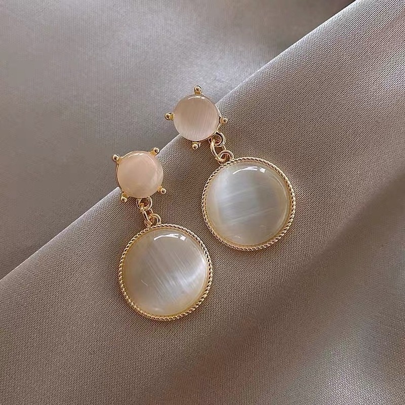 Bông tai đính đá opal tròn thời trang Hàn Quốc sành điệu