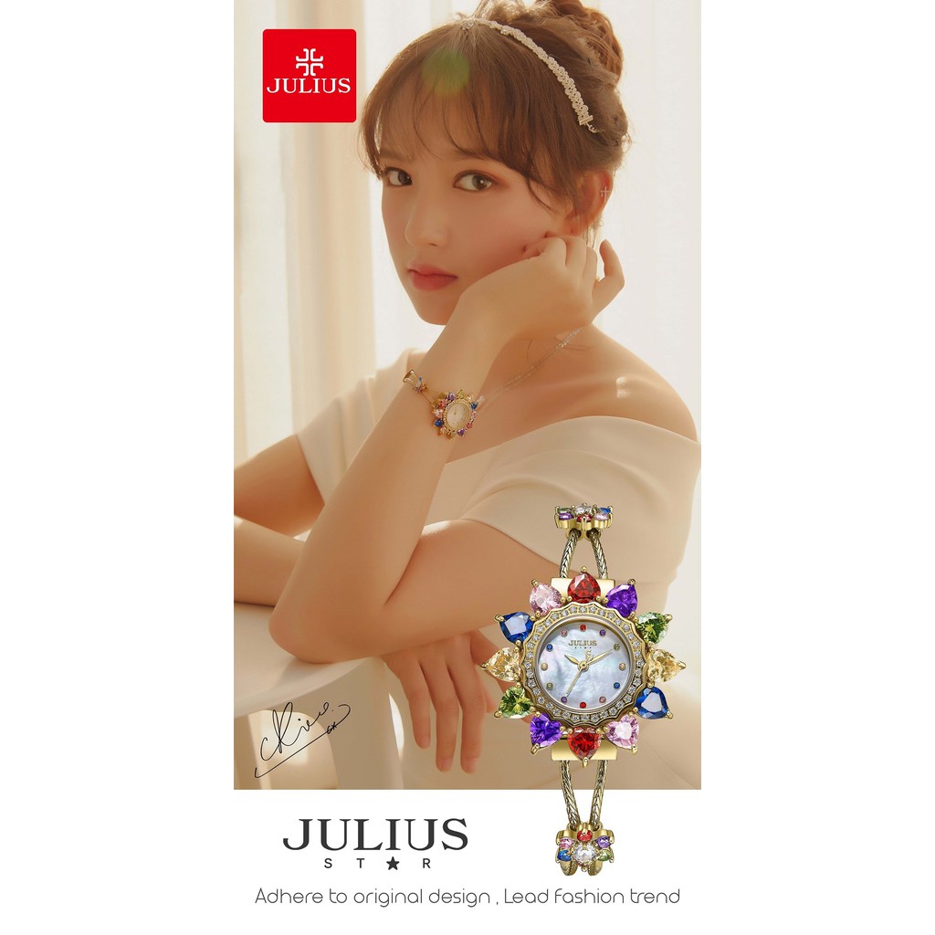 Đồng hồ nữ Julius Star Hàn Quốc JS-021 dạng lắc tay mặt hoa đính đá Swarovski