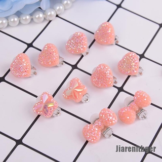 Khuyên Tai Dạng Kẹp Hình Nơ / Trái Tim Bằng Nhựa Resin Dễ Thương Cho Bé Gái