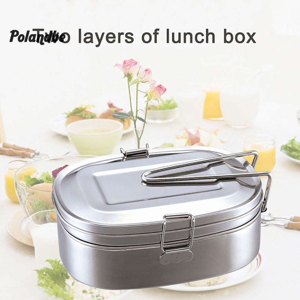 Hộp cơm bento đựng thực phẩm inox 2 tầng dành cho sinh viên