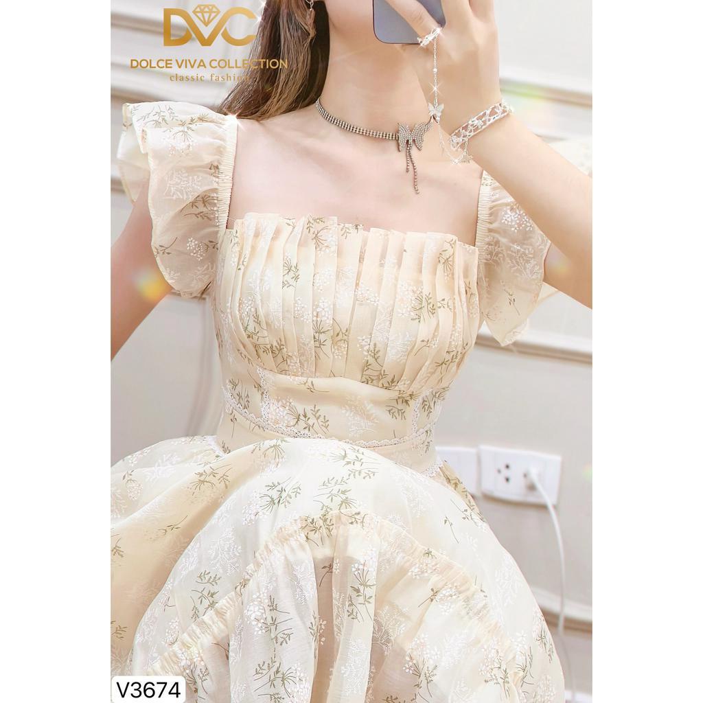 VÁY MIXI BE HỌA TIẾT HOA NHÍ TAY CÁNH TIÊN V3674 - DVC