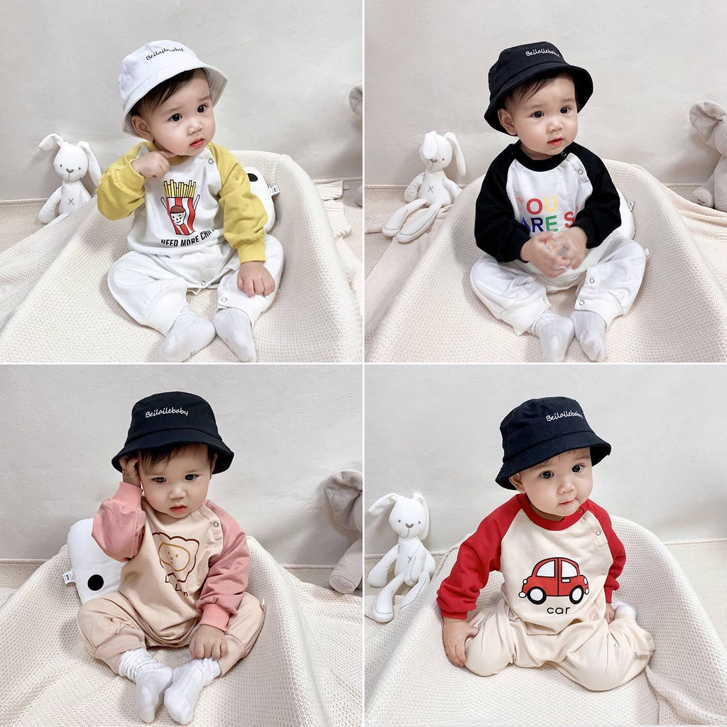 Áo Liền Quần Cotton Tay Dài Dễ Thương Thời Trang Cho Bé Sơ Sinh, Size từ 6-12Kg