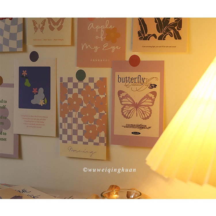 Ảnh trang trí dán tường hình decor vintage aesthetic retro set postcard bưu thiếp tranh giấy treo phòng học bàn học