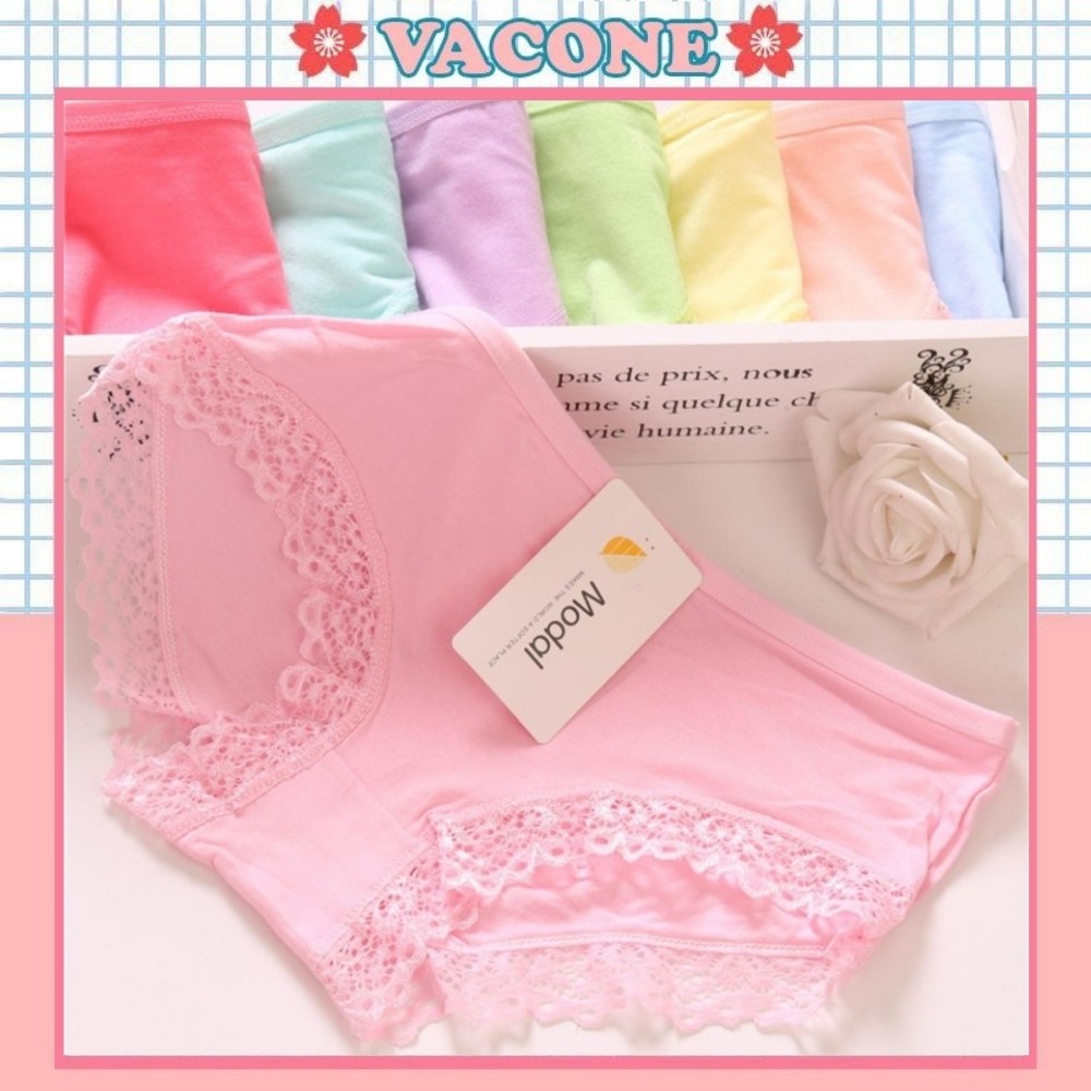 Combo 10 quần lót nữ Vacone quần lót cotton phối viền ren cao cấp modal
