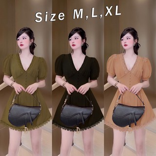 Jumpsuit nữ ngắn Giả Váy Phối Ren Có Quần Rời Dây Kéo Lưng Xinh Xắn J1121