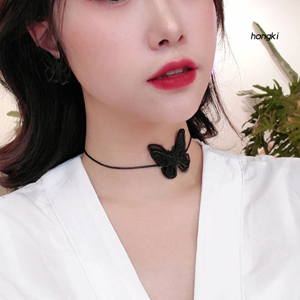 Vòng cổ mặt hình bướm phối ren thời trang xinh xắn cho nữ