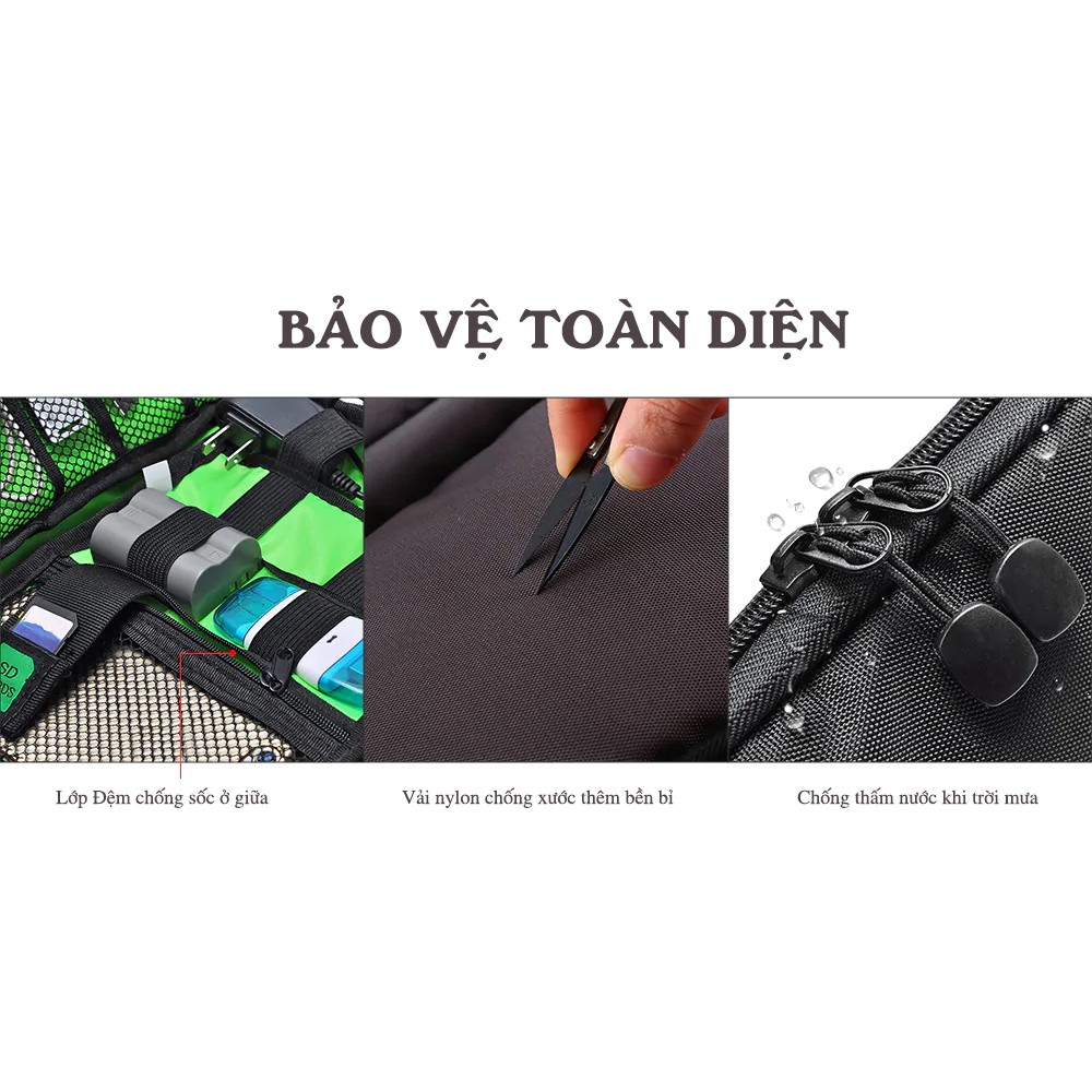 Túi đựng phụ kiện nhiều ngăn vải Nylon chống thấm nước cho Cáp sạc di động, Sạc dự phòng, điện thoại, tai nghe, thẻ nhớ