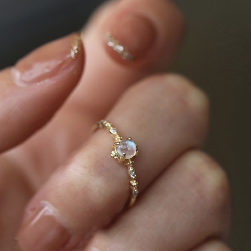 Nhẫn đá moonstone 100% bạc S925 mạ vàng 14k vintage siêu đẹp