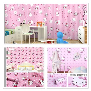 Giấy dán tường ❤️FREESHIP❤️giấy dán tường hello kitty 10 mét rộng 45cm- decal dán tường hồng sẵn keo