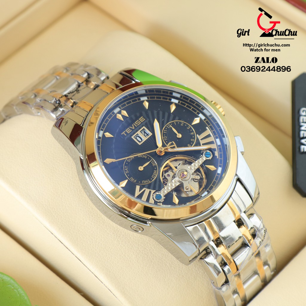 Đồng Hồ nam Tevise cơ tự động chạy vĩnh viễn với thiết kế 5 kim cực chất, các chi tiết máy lộ cơ 2 mặt rất ấn tượng