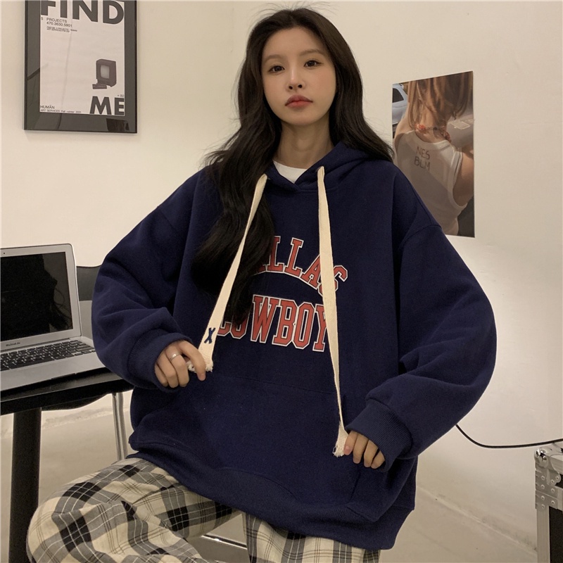 Áo hoodie SUXI tay dài quá cỡ phong cách Hàn Quốc trẻ trung thời trang