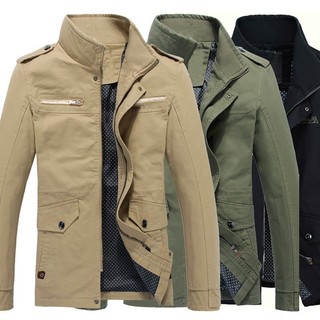 Áo khoác kaki nam cao cấp hai lớp cổ trụ thu đông Akk18