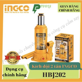 Kích đội thủy lực INGCO 2 tấn, con đội thủy lực có van an toàn, kích thủy lực nâng ô tô, công nghiệp, sửa chữa HBJ202