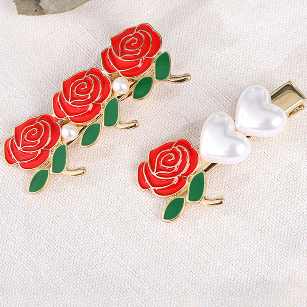 Kẹp Tóc Hoa Hồng Đính Ngọc Trai Dễ Thương Cho Nữ