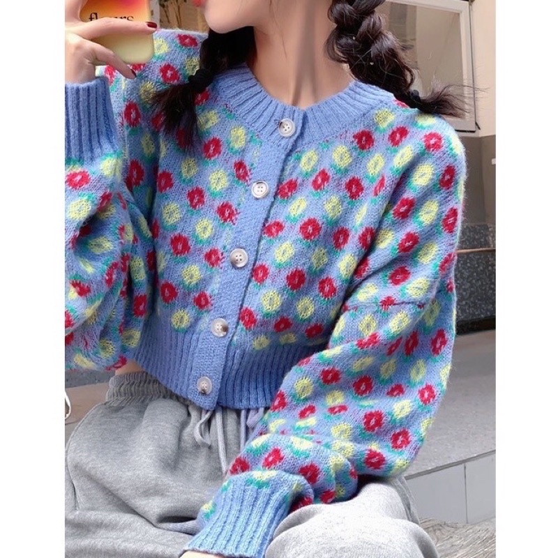 Áo cardigan len dáng croptop hoạ tiết tay dài cực xinh S-2XL