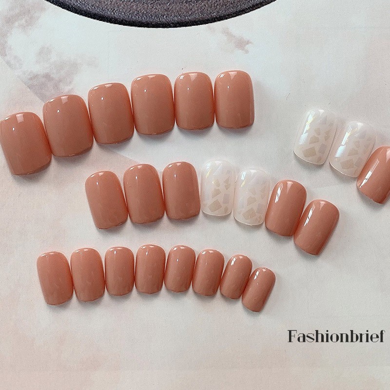 [Hàng mới về] Bộ 24 Móng Tay Giả Màu Hồng Phối Họa Tiết Vỏ Sò Đáng Yêu Dành Cho Nữ