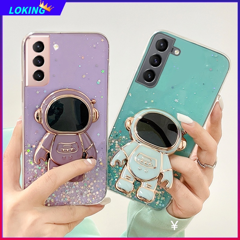 Ốp Điện Thoại Kim Tuyến Nước Kèm Giá Đỡ Hình Phi Hành Gia 3D Cho Samsung Galaxy Note 20 20Ultra 10 10Plus 10Lite 9 8