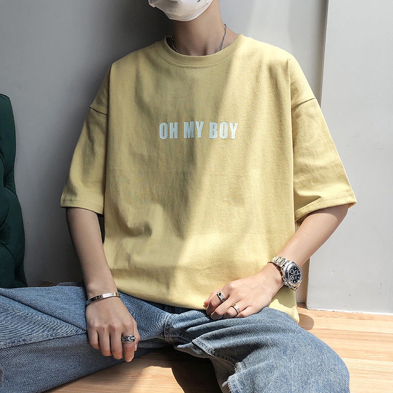 Áo Thun Tay Ngắn Cổ Tròn Dáng Rộng In Chữ Phong Cách Hàn Quốc Thời Trang Mùa Hè Cho Nam