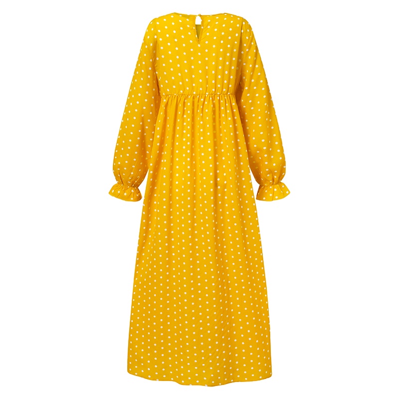 Đầm maxi ZANZEA tay dài ống loe họa tiết chấm bi thời trang dành cho bạn nữ