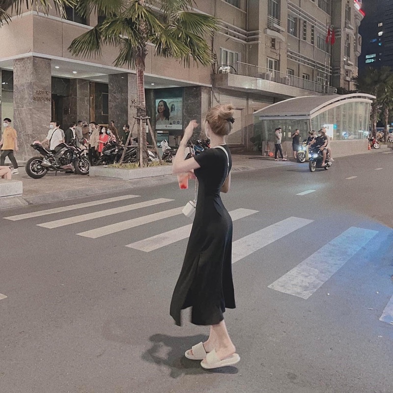 Váy Suông Đen Len Tăm Dáng Dài (Hình thật) Đầm Body Maxi Len Xinh Xắn