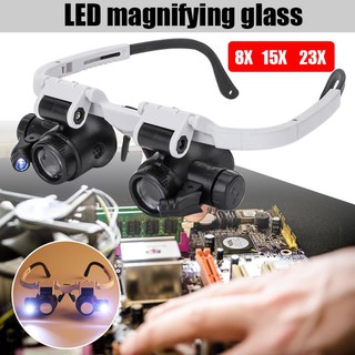 Kính lúp 8x15x23x Kính lúp đeo đầu có đèn LED để sửa chữa đồng hồ trang sức