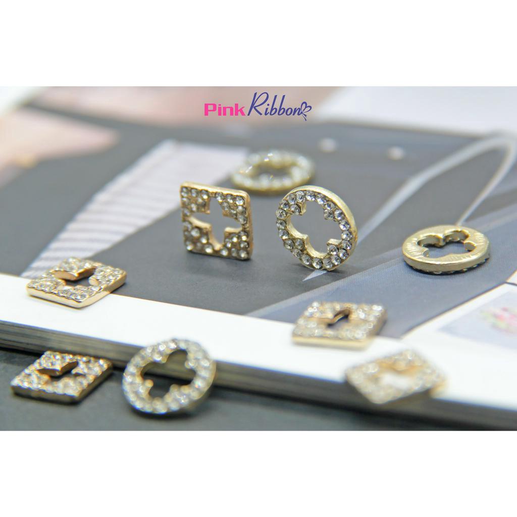 SET 2C- Charm tròn/vuông viền đá biểu tượng *L-V*