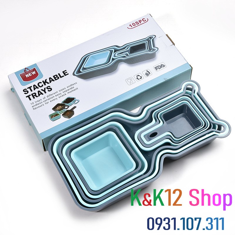 [ Độc quyền] Khay đựng thức ăn 10 ngăn sáng tạo xếp gọn. Khay đựng trái cây, đồ ăn nhẹ cho hoạt động picnic tiện lợi.