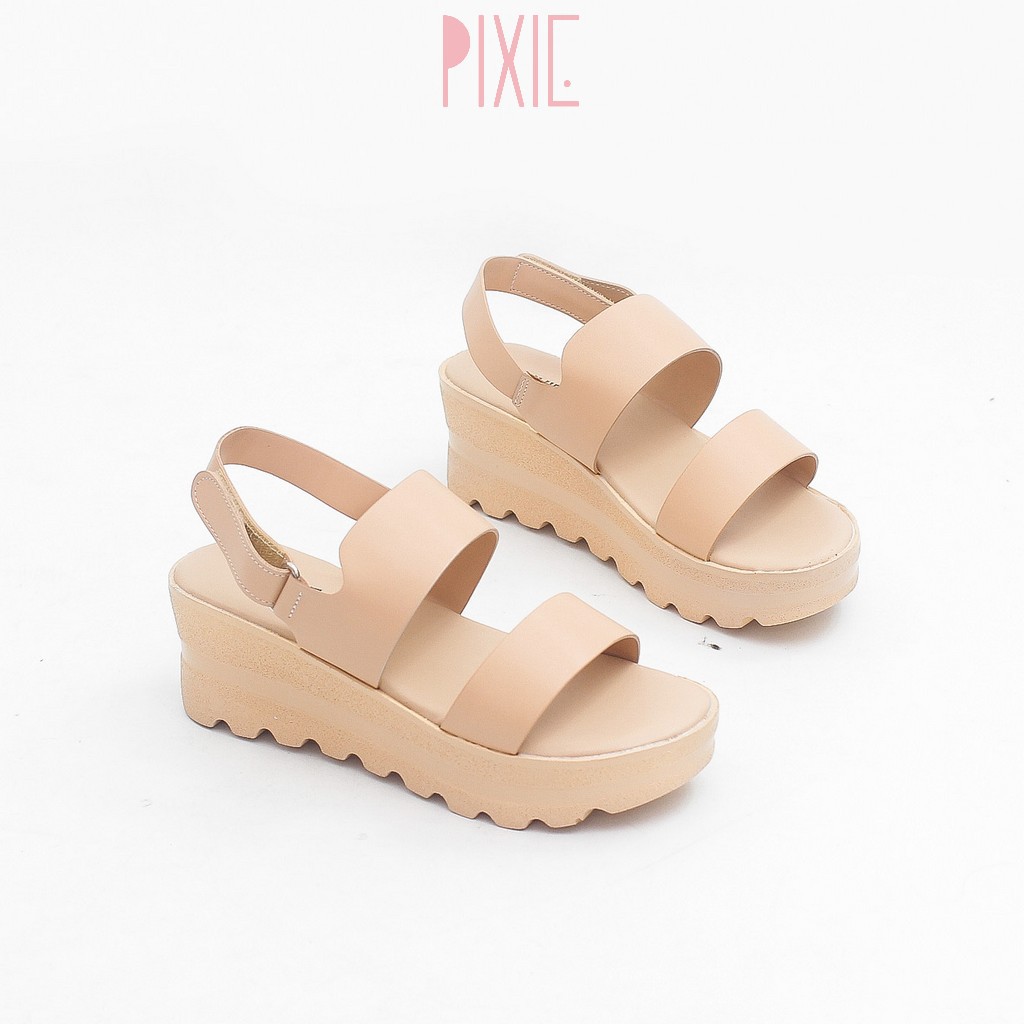 Giày Sandal Đế Xuồng 5cm Siêu Nhẹ Quai Ngang Màu Đen Pixie X425