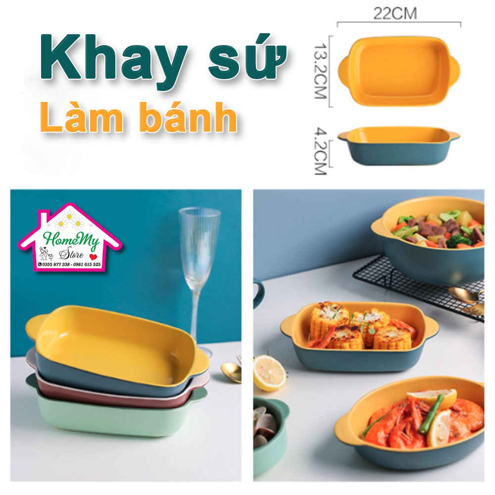 Khay sứ  Nướng Bánh  Khay Chữ Nhật, Chịu Nhiệt, 8 Màu Tuỳ Chọn