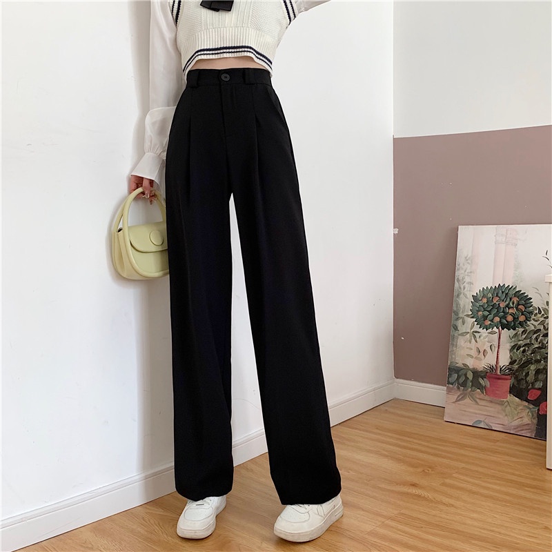 Xiaozhainv Quần Ống Rộng Lưng Cao Phong Cách Retro Hàn Quốc 3 Màu Lựa Chọn | BigBuy360 - bigbuy360.vn