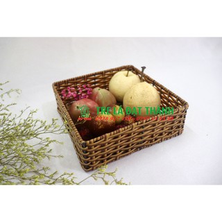 Khay chữ nhật nhựa đan giả may,để trái cây, đa năng đựng đồ vặt nhỏ gọn