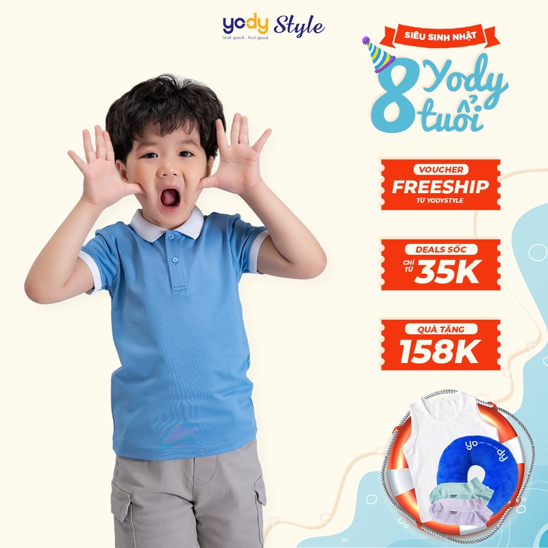 Áo polo trẻ em Yody, áo phông kid chất liệu coolmax phối bo cổ êm dịu hco da bé  KID4084