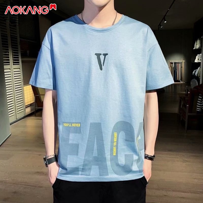 Áo thun AOKANG tay ngắn dáng rộng in chữ thời trang cho nam