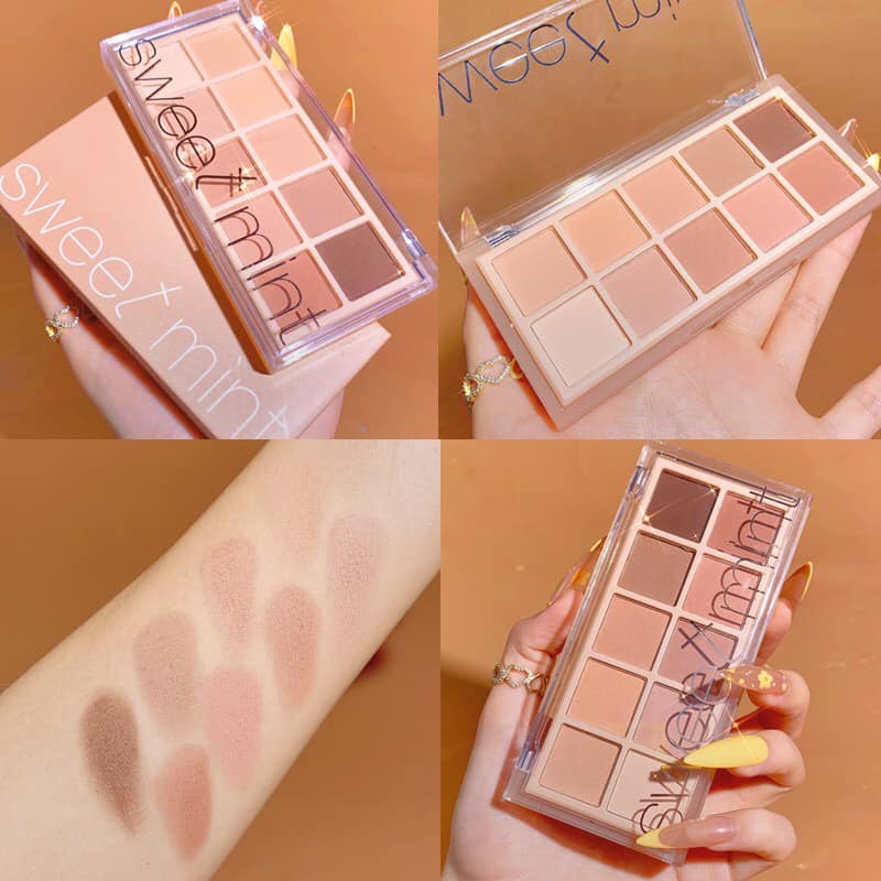 Bảng phấn mắt nhũ lì 10 ô Sweet Mint Chữ T Lệch Sena Beauty