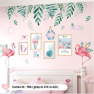 Combo 2 bức decal dán tường chất lượng Hàn Hồng Hạc