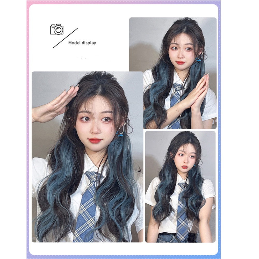bộ tóc giả 55cm Bộ Tóc Giả Dài Xoăn Gợn Sóng Nhiều Màu Kèm Kẹp Tóc Giả Không Để Lại Dấu Vết Thời Trang Mùa Hè Hàn Quốc Cho Nữ