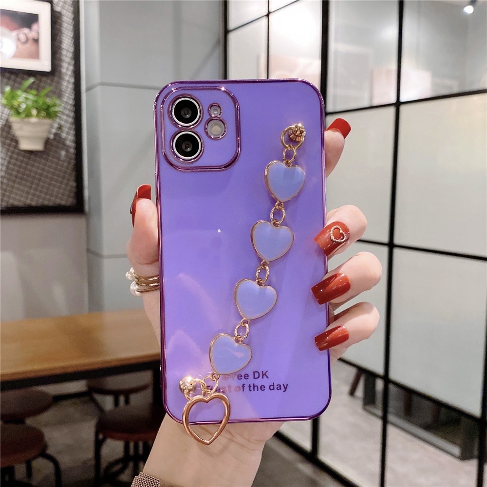 Ốp Điện Thoại Dẻo Mạ 6D Chống Vỡ/ Rơi Vỡ Kèm Vòng Đeo Tay Cho iPhone 6 7 8 Plus X XS Max XR 11 Pro Max