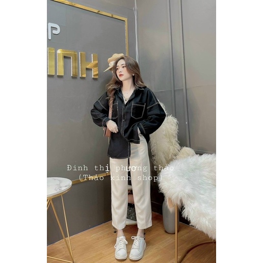 Áo sơ mi nữ basic viền chỉ nổi