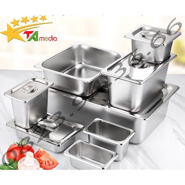 Khay đựng topping inox có nắp đậy - Khay inox 304 - Khay inox đựng thạch