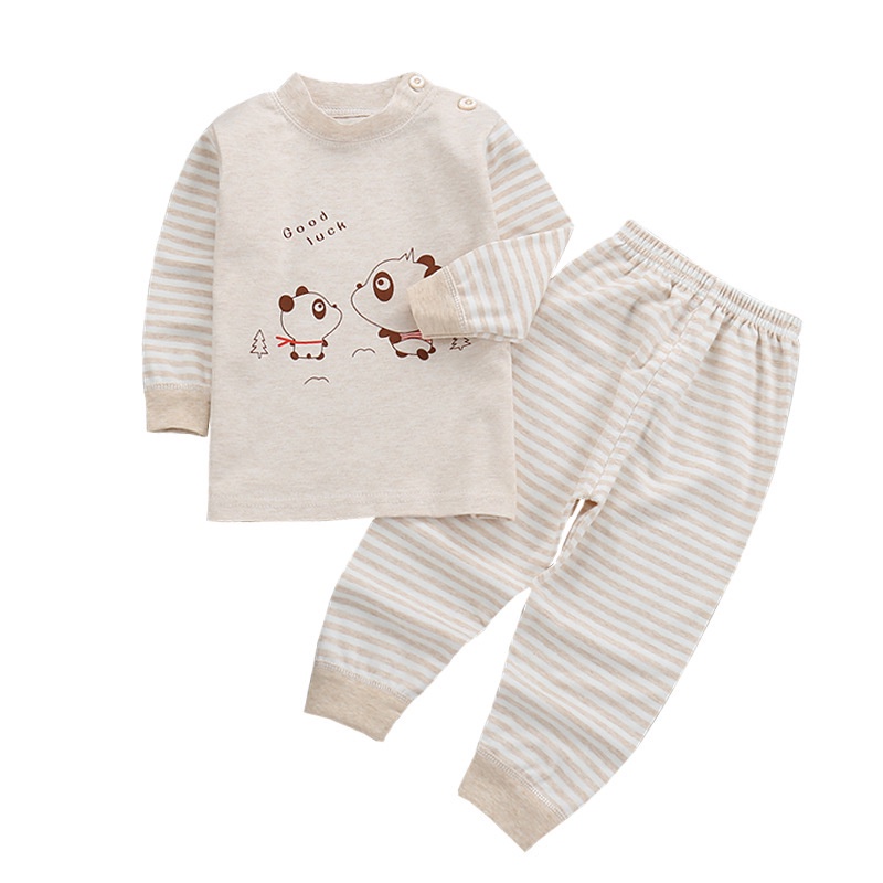 Set đồ ngủ tay dài chất liệu cotton giữ ấm màu sắc thời trang thu đông cho bé 80-130cm