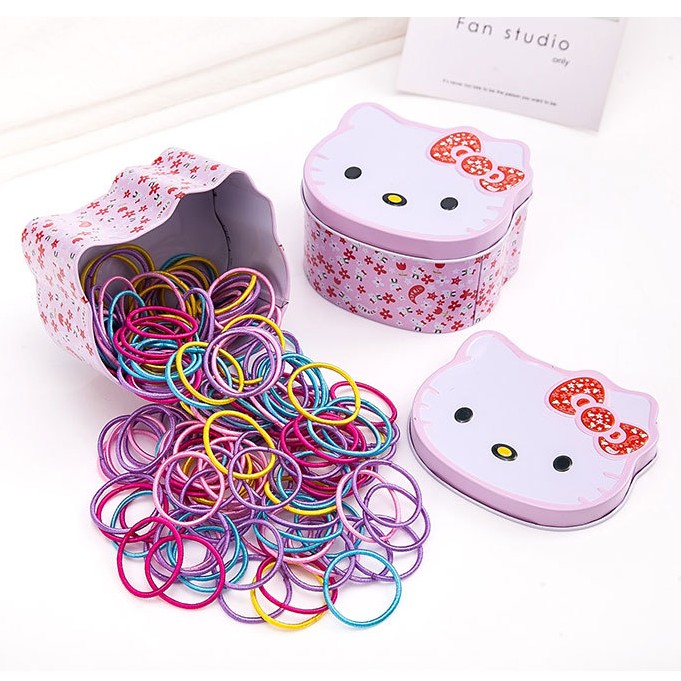 Hộp 100 chun, thun buộc tóc Hello Kitty dễ thương phong cách Hàn quốc cho bé gái CBT02