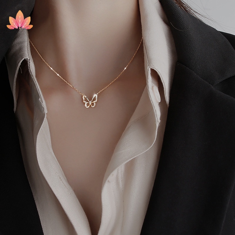 Vòng cổ Mạ Bạc Mặt Hình Bướm Đính Đá Thanh Lịch Phù Hợp Làm Quà Cho Nữ JP5